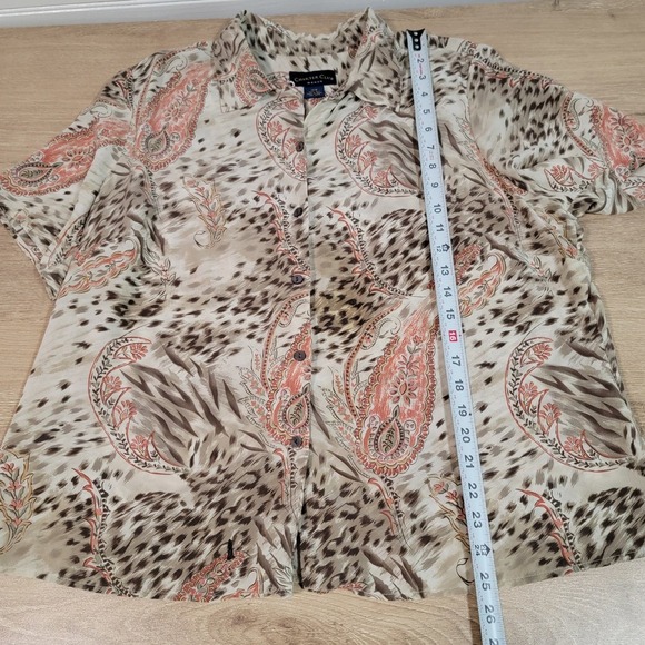 Charter Club Plus Size 18W 100% SILK Cheetah Paisley Button Up Hawaiian Shirt - Picture 7 of 7